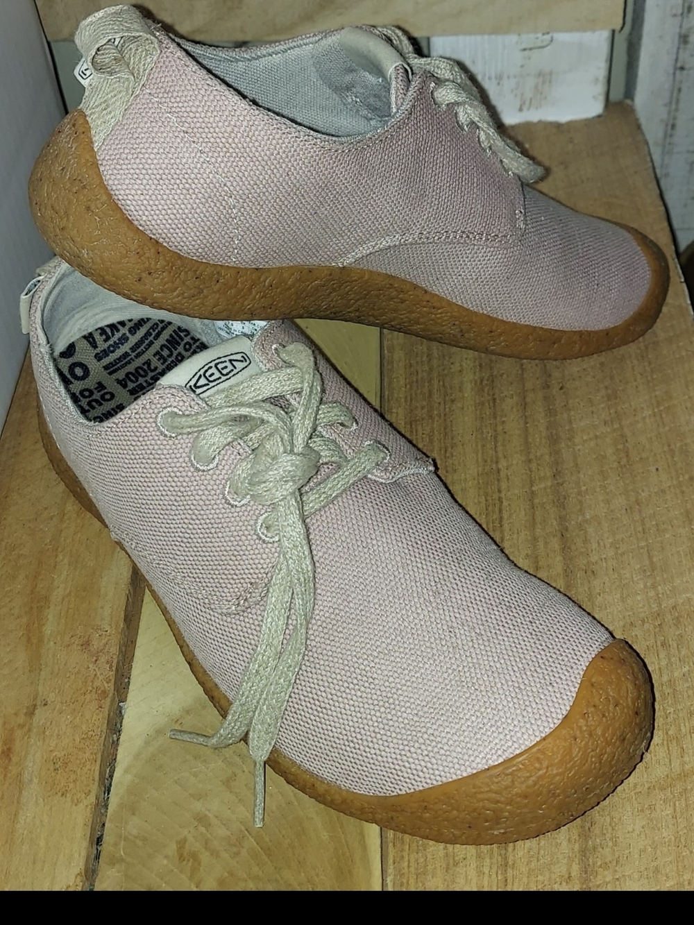 KEEN Women's Pale Pink Canvas Lace-Up Sneakers with Brown Gum Sole
